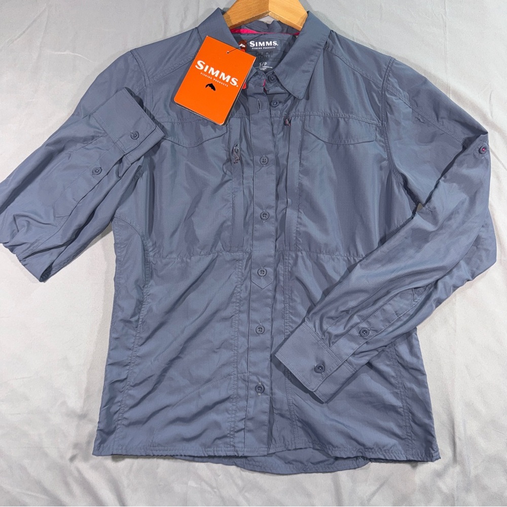 Simms Shirt Womens Small Blue Nightshade Attractor LS Long Sleeve Guide Fishing